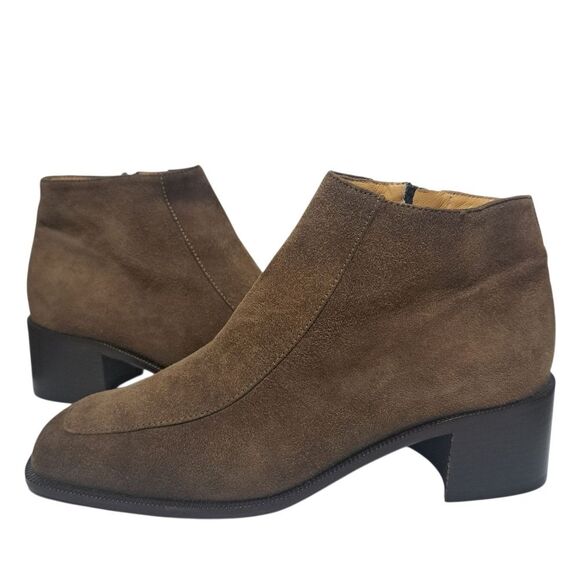 Bruno Magli Leather Suede Retro Ankle Block Heel Bootie Brown Size 8 - Picture 6 of 17